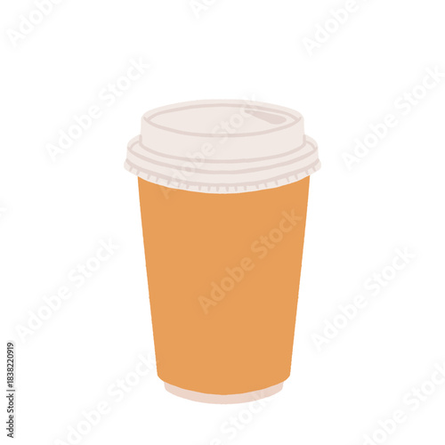 Takeaway paper coffee cups. Takeout hot drinks to go in paper mugs with lids and sleeves, zarf. Take-away tea and coffee on holder. Flat vector illustration isolated on white background