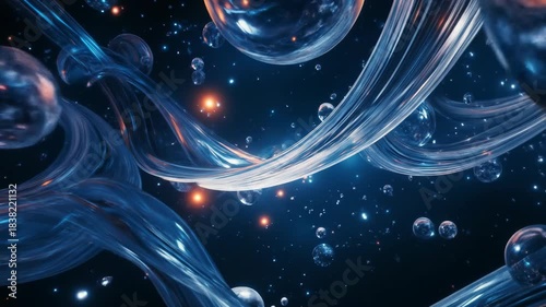 Abstract illustration of celestial spheres and cosmic energy fields