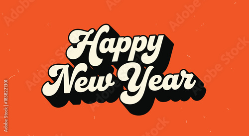 Stunning retro typography wishing Happy New Year in vibrant orange and cream tones perfect for festive celebrations and holiday greetings