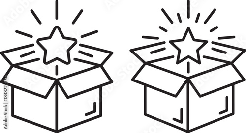 Two open gift boxes with shining stars silhouette