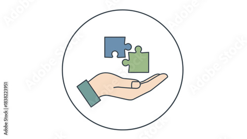 A hand holding two puzzle pieces, one blue and one green, symbolizing problem-solving, collaboration, or integration.