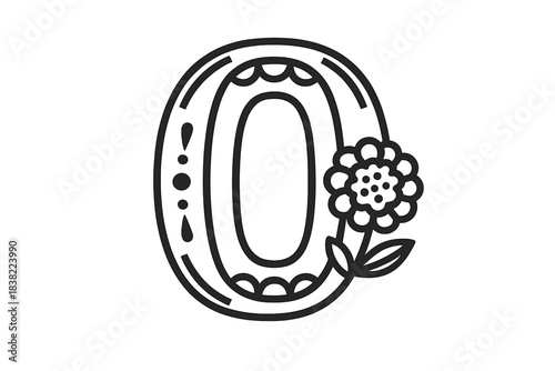 Capital letter O decorated with floral ornament and folk art patterns
