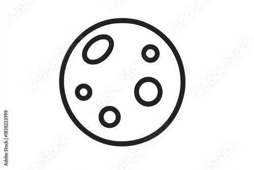 Minimalist black and white outline of a celestial body featuring craters