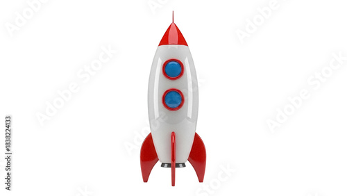 Retro cartoon rocket ship PNG isolated on transparent background, red and white space shuttle for kids projects and graphic design