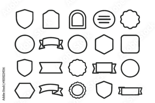 Collection of various outline badge and banner shapes for emblems and seals