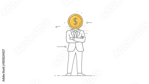 Businessman vector cartoon illustration concept with dollar sign symbol of success and finance
