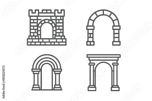 Different types of architectural structures shown with simple designs and lines is explored from a creative perspective in this artwork
