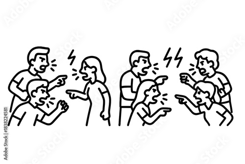 Angry people shouting and pointing fingers during a heated argument or conflict