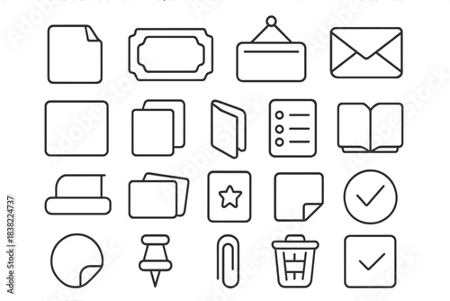Essential document and interface icons for digital applications and web design