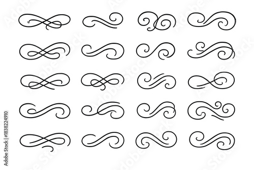Elegant hand drawn calligraphic swirls and decorative flourishes for vintage design dividers