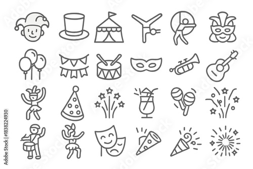 Masks, musical instruments, and fireworks for carnival and party celebration