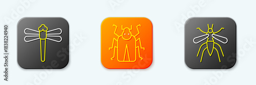 Set line Dragonfly, Beetle bug and Mosquito icon. Vector