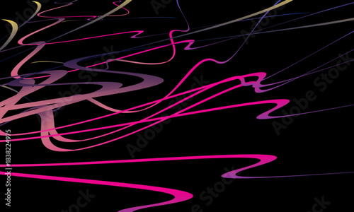 Abstract vector with dynamic curved lines in multicolored gradients on a black background. The modern design conveys energy, movement and a futuristic aesthetic, perfect for backgrounds, posters, etc.