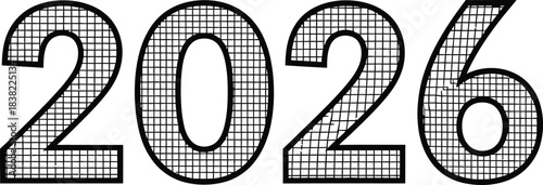 Hand drawn numbers two zero two six illustration black and white