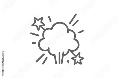 Stylized outline symbol of a comic explosion cloud with radiating lines and stars