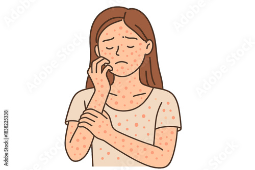 Severe allergic reaction causing widespread red rash and intense itching on a young woman
