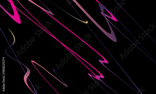 Abstract vector with dynamic curved lines in multicolored gradients on a black background. The modern design conveys energy, movement and a futuristic aesthetic, perfect for backgrounds, posters, etc.