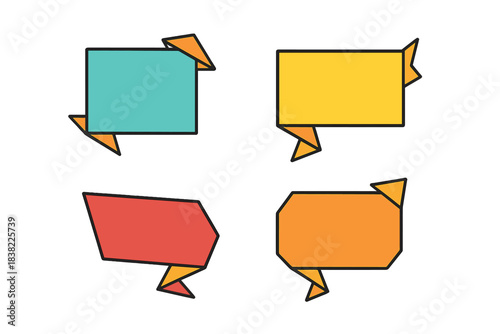 Set of four colorful geometric origami style banner shapes for text placement