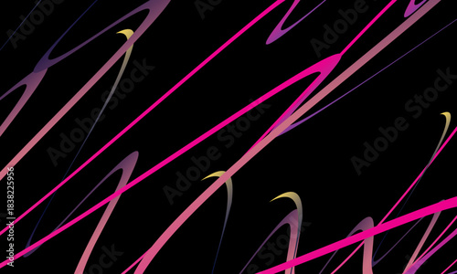 Abstract vector with dynamic curved lines in multicolored gradients on a black background. The modern design conveys energy, movement and a futuristic aesthetic, perfect for backgrounds, posters, etc.