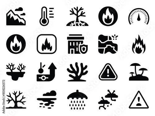 Climate Change and Natural Disaster bundle – Heatwaves, Drought, Wildfires, Floods, Storms, Environmental Hazard Symbols