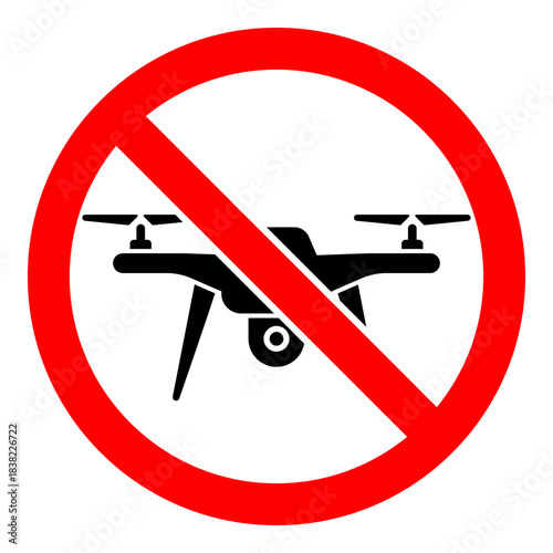 Prohibition sign indicating no drone flying with a clear red circle and diagonal bar, suitable for safety notices, restricted areas, warning graphics and informational design projects.