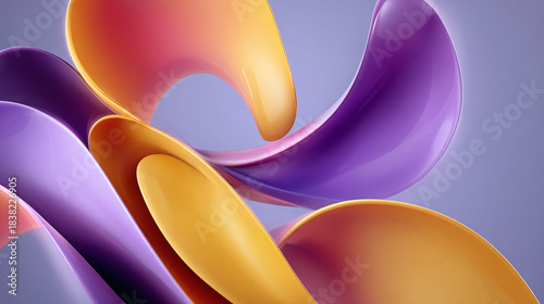 Abstract and dynamic shapes flow gracefully in a vibrant display of colors and form. The design evokes a sense of movement and creativity