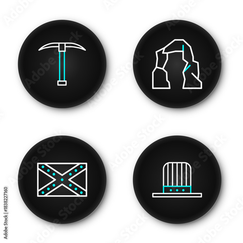 Set line Patriotic American top hat, Flag Confederate, Grand canyon and Pickaxe icon. Vector