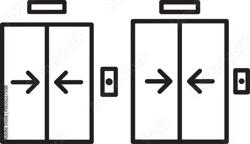Two elevator doors opening and closing silhouette