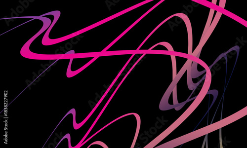 Abstract vector with dynamic curved lines in multicolored gradients on a black background. The modern design conveys energy, movement and a futuristic aesthetic, perfect for backgrounds, posters, etc.