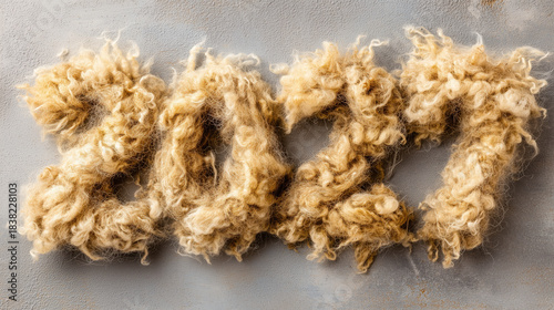 Creative wool-formed “2027” with a sheep’s head symbolizing the zodiac year