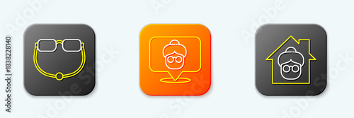 Set line Eyeglasses, Nursing home and icon. Vector