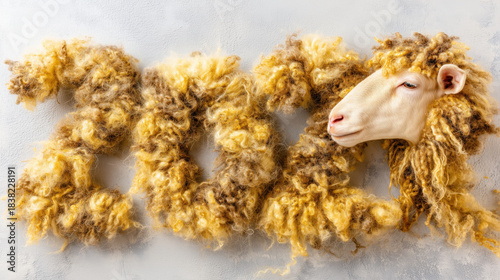 Wool-crafted “2027” design featuring a sheep’s head symbolizing the upcoming zodiac year