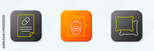 Set line Medical prescription, Nursing home and Pillow icon. Vector