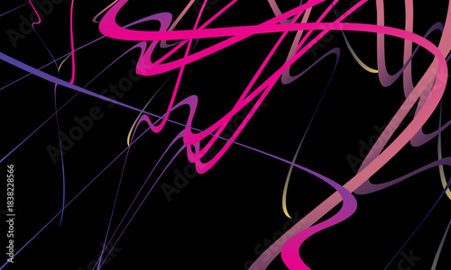 Abstract vector with dynamic curved lines in multicolored gradients on a black background. The modern design conveys energy, movement and a futuristic aesthetic, perfect for backgrounds, posters, etc.