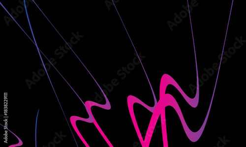Abstract vector with dynamic curved lines in multicolored gradients on a black background. The modern design conveys energy, movement and a futuristic aesthetic, perfect for backgrounds, posters, etc.