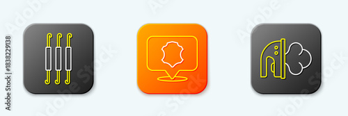 Set line Crochet hook, Leather and Electric iron icon. Vector