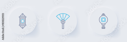 Set line Chinese paper lantern, or japanese folding fan and icon. Vector