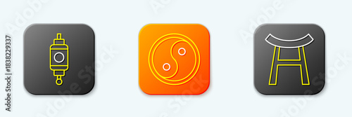 Set line Chinese paper lantern, Yin Yang and Japan Gate icon. Vector