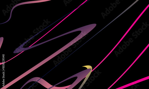 Abstract vector with dynamic curved lines in multicolored gradients on a black background. The modern design conveys energy, movement and a futuristic aesthetic, perfect for backgrounds, posters, etc.