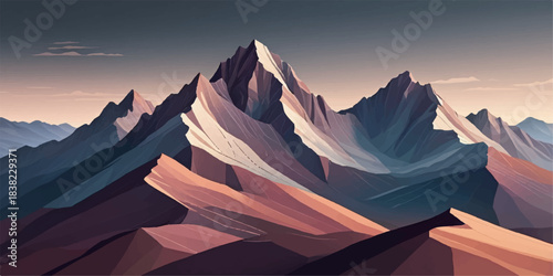 Elegant line-art mountains shaped into flowing geometric forms under a deep night gradient.