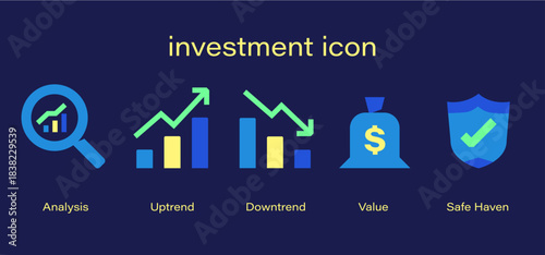 Investment Icon Fill Color Set in Vector Art