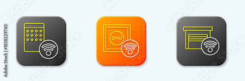 Set line Air humidifier, Smart electrical outlet and garage icon. Vector