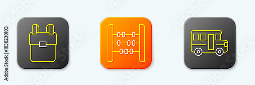 Set line School backpack, Abacus and Bus icon. Vector