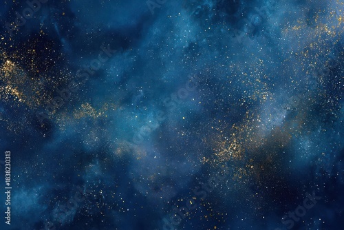 Abstract Blue and Gold Glitter Nebula Background