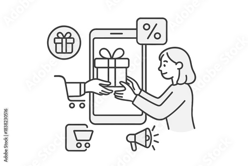 Mobile shopping promotion gift delivery and discount concept