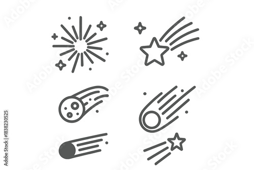 Collection of celestial event icons showing shooting stars and meteors