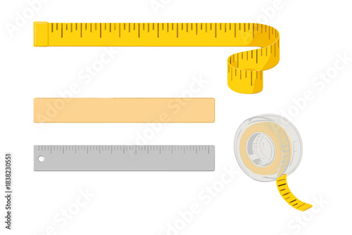 Set of measuring tools including flexible tape and rigid rulers