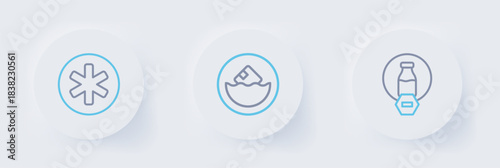 Set line Lactose free, Carton cardboard box and Medical symbol of the Emergency icon. Vector