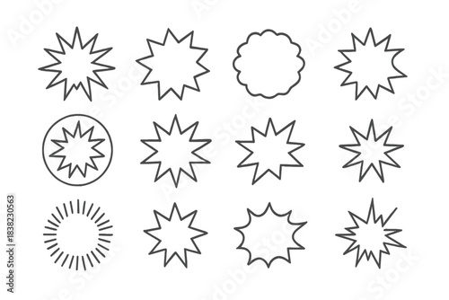 Twelve abstract starburst and explosion outline shapes for graphic accents