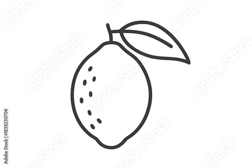 Outline icon of a fresh lemon fruit with attached leaf